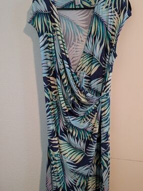 Tommy Bahama Navy Tropical Leaf Draped Swim Cover-Up